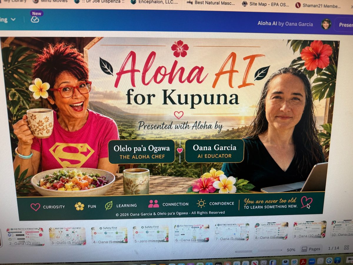 Aloha AI for Kūpuna presentation with Olelo paʻa Ogawa and Oana Garcia