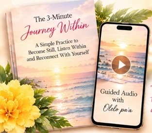 The 3-Minute Journey Within guide and guided audio with Olelo paʻa on a phone